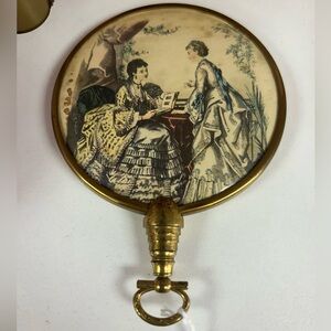 Vintage Handheld Mirror with Victorian Scene